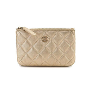 CHANEL Gold Lambskin Leather Pouch